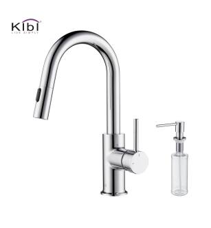 KIBI USA C-KKF2011CH-KSD100CH Circular Single Handle Pull Down Kitchen & Bar Sink Faucet with Soap Dispenser