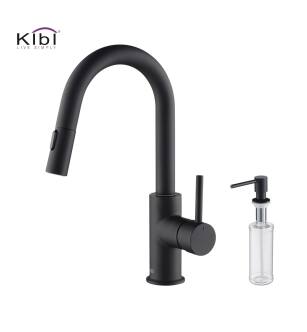KIBI USA C-KKF2011MB-KSD100MB Circular Single Handle Pull Down Kitchen & Bar Sink Faucet with Soap Dispenser