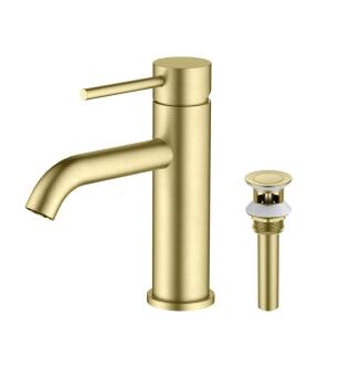 KIBI USA F201BG Single Handle Bathroom Sink Faucet with Pop Up Drain in Brushed Gold