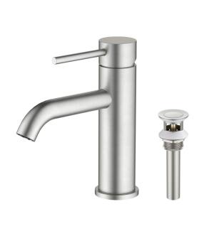 KIBI USA F201BN Single Handle Bathroom Sink Faucet with Pop Up Drain in Brushed Nickel