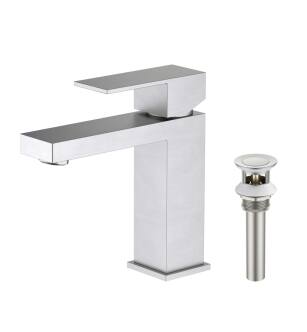 KIBI USA F202BN Single Handle Bathroom Sink Faucet with Pop Up Drain in Brushed Nickel