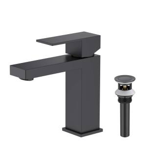 KIBI USA F202MB Single Handle Bathroom Sink Faucet with Pop Up Drain in Matte Black