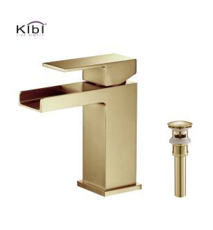 KIBI USA C-KBF1004BG-KPW100BG Waterfall Single Handle Bathroom Vanity Sink Faucet with Pop Up Drain