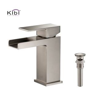 KIBI USA C-KBF1004BN-KPW100BN Waterfall Single Handle Bathroom Vanity Sink Faucet with Pop Up Drain