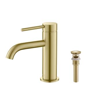 KIBI USA C-KBF1008BG-KPW100BG Circular Single Handle Bathroom Vanity Sink Faucet with Pop Up Drain