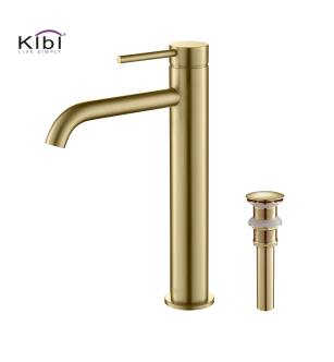 KIBI USA C-KBF1009BG-KPW101BG Circular Single Handle Bathroom Vessel Sink Faucet with Pop Up Drain