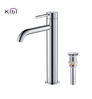 KIBI USA C-KBF1009CH-KPW101CH Circular Single Handle Bathroom Vessel Sink Faucet with Pop Up Drain