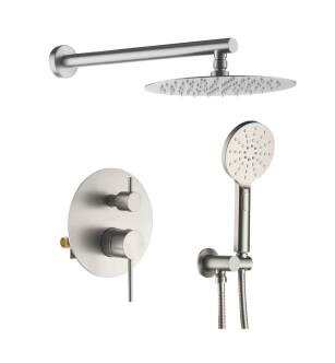 KIBI USA KSF403BN Circular Pressure Balanced 2 Function Shower System with Rough In Valve in Brushed Nickel