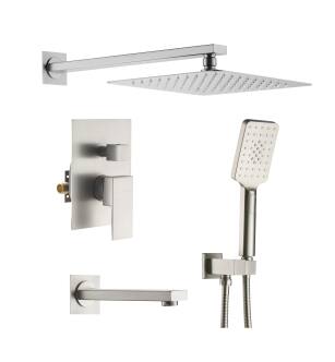 KIBI USA KSF406BN Cube Pressure Balanced 3-Function Shower System with Rough-In Valve