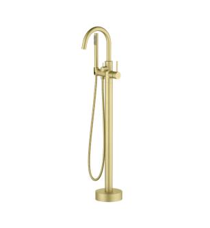 KIBI USA KTF301BG Circular Floor Mount Tub Filler With Hand Shower - Brushed Gold