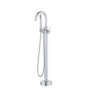 KIBI USA KTF301CH Circular Floor Mount Tub Filler With Hand Shower - Chrome