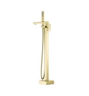 KIBI USA KTF302BG Cube Floor Mount Tub Filler With Hand Shower - Brushed Gold