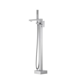 KIBI USA KTF302BN Cube Floor Mount Tub Filler With Hand Shower - Brushed Nickel