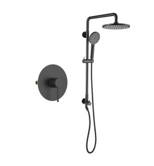 KIBI USA C-KSC401MB-KSV101MB Circular Shower Column with Dual Function Shower Head and Rough In Valve - Matte Black