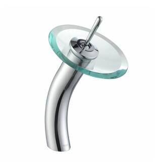 Kraus KGW-1700 7 3/4" 2.2 GPM Single Hole Vessel Glass Waterfall Bathroom Sink Faucet with Glass Disk