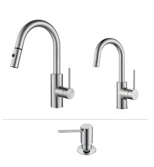 Kraus KPF-2620-2600-41CH Oletto 10 1/2" Pull-Down Kitchen Faucet with Bar/Prep Faucet and Soap Dispenser