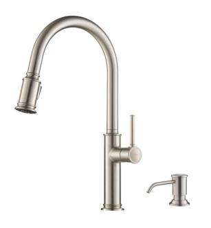 Kraus KPF-1680 Sellette 17 5/8" Single Handle Pull-Down Kitchen Faucet with Dual Function Spray Head and Soap Dispenser