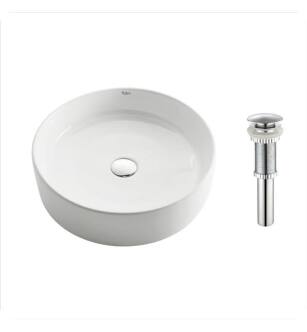 Kraus KCV-140 White Ceramic 17 3/4" Round Single Bowl Vessel Bathroom Sink