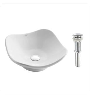 Kraus KCV-135 White Ceramic 15 1/2" Round Tulip Single Bowl Vessel Bathroom Sink