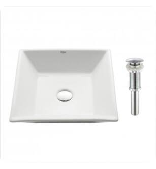 Kraus KCV-125 White Ceramic 16" Square Single Bowl Vessel Bathroom Sink