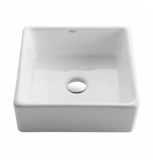 Kraus KCV-120 White Ceramic 15" Square Single Bowl Vessel Bathroom Sink