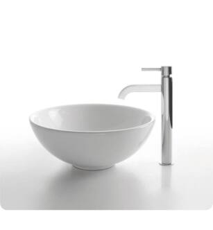 Kraus C-KCV-141-1007 White Ceramic 15 3/4" Round Single Bowl Vessel Bathroom Sink with Ramus Faucet