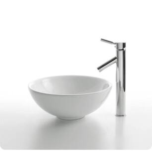 Kraus C-KCV-141-1002 White Ceramic 15 3/4" Round Single Bowl Vessel Bathroom Sink with Sheven Faucet