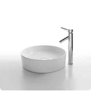 Kraus C-KCV-140-1002 White Ceramic 17 3/4" Round Single Bowl Vessel Bathroom Sink with Sheven Faucet