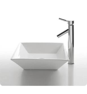 Kraus C-KCV-125-1002 White Ceramic 16" Square Single Bowl Vessel Bathroom Sink with Sheven Faucet