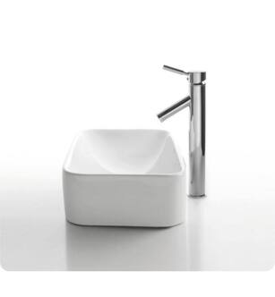 Kraus C-KCV-122-1002 White Ceramic 19 1/4" Rectangular Single Bowl Vessel Bathroom Sink with Sheven Faucet