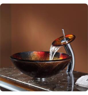 Kraus C-GV-680-19MM-10 Copper 17" Mercury Glass Round Single Bowl Vessel Sink with Waterfall Faucet