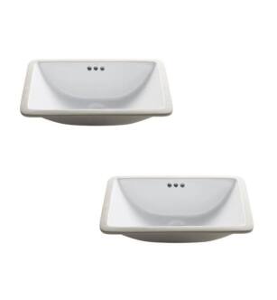Kraus KCU-241-2PK Elavo 21-inch Rectangular Undermount White Porcelain Ceramic Bathroom Sink with Overflow (2-Pack)