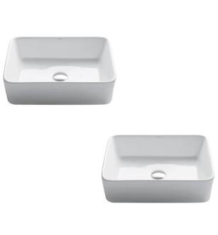 Kraus KCV-121-2PK Elavo Modern Rectangular Vessel White Porcelain Ceramic Bathroom Sink, 19 inch (2-Pack)