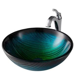 Kraus C-GV-391-19MM-1200 Elavo 17" Round Multi-colored Bathroom Vessel Sink with Arlo Vessel Faucet and Pop-Up Drain
