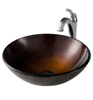 Kraus C-GV-580-12MM-1200 Elavo 16 1/2" Round Copper Bathroom Vessel Sink with Arlo Vessel Faucet and Pop-Up Drain