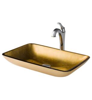 Kraus C-GVR-RE-1200 Elavo 13 7/8" Rectangle Bathroom Vessel Sink with Arlo Vessel Faucet and Pop-Up Drain
