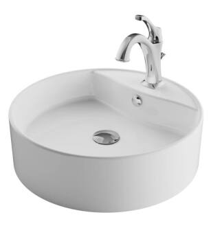 Kraus C-KCV-142-1201 Elavo 18 1/8" Round White Bathroom Vessel Sink with Arlo Vessel Faucet and Lift Rod Drain