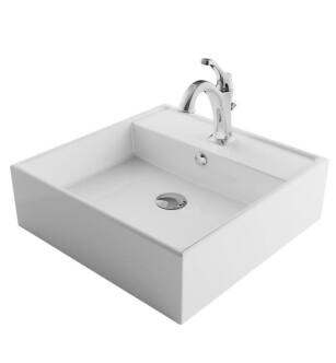 Kraus C-KCV-150-1201 Elavo 18 1/2" Square White Bathroom Vessel Sink with Arlo Vessel Faucet and Lift Rod Drain