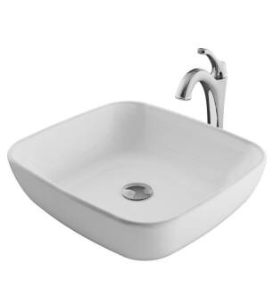 Kraus C-KCV-127-1200 Elavo 18 1/8" Rectangular White Bathroom Vessel Sink with Arlo Vessel Faucet and Pop-Up Drain