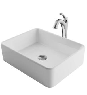 Kraus C-KCV-121-1200 Elavo 18 3/4" Rectangular White Bathroom Vessel Sink with Arlo Vessel Faucet and Pop-Up Drain