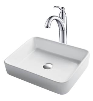 Kraus C-KCV-121-1005 Elavo 18 3/4" Rectangular White Bathroom Vessel Sink with Riviera Vessel Faucet and Pop-Up Drain