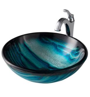 Kraus C-GV-399-19MM-1200 Elavo 17" Round Multi-colored Bathroom Vessel Sink with Arlo Vessel Faucet and Pop-Up Drain