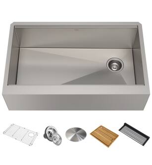 Kraus KWF410-33 Kore 32 7/8" Single Bowl Farmhouse/Apron Front Stainless Steel Rectangular Kitchen Sink
