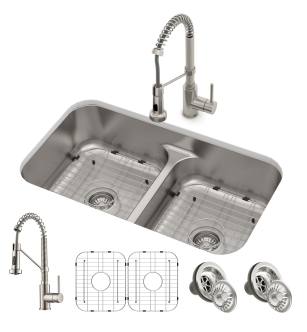 Kraus KCA-1200 Ellis 32" Double Bowl Undermount Kitchen Sink with Bolden Pull-Down Kitchen Faucet in Stainless Steel
