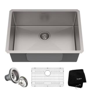 Kraus KHU100-26 Standart Pro 26" Single Bowl Undermount 16 Gauge Stainless Steel Kitchen Sink with Noisedefend Soundproofing
