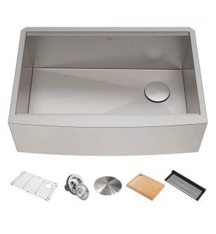 Kraus KWF210-33 Kore 32 7/8" Single Bowl Farmhouse/Apron Front Stainless Steel Rectangular Kitchen Sink in Satin