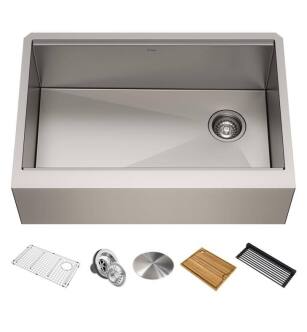 Kraus KWF410-30 Kore 29 7/8" Single Bowl Farmhouse/Apron Front Stainless Steel Rectangular Kitchen Sink