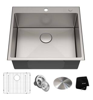 Kraus KHT301-25 Standart Pro 25" Single Bowl Drop-In Stainless Steel Square/Rectangular Kitchen Sink