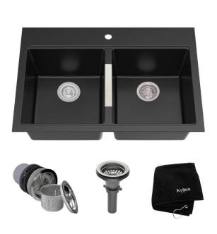 Kraus KGD-433B 33" Double Bowl Drop-In/Undermount Granite Composite Rectangular Kitchen Sink