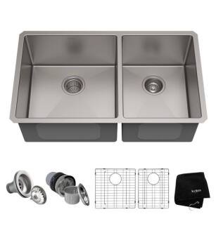 Kraus KHU103-33 32 3/4" Double Bowl Undermount Stainless Steel Rectangular Kitchen Sink
